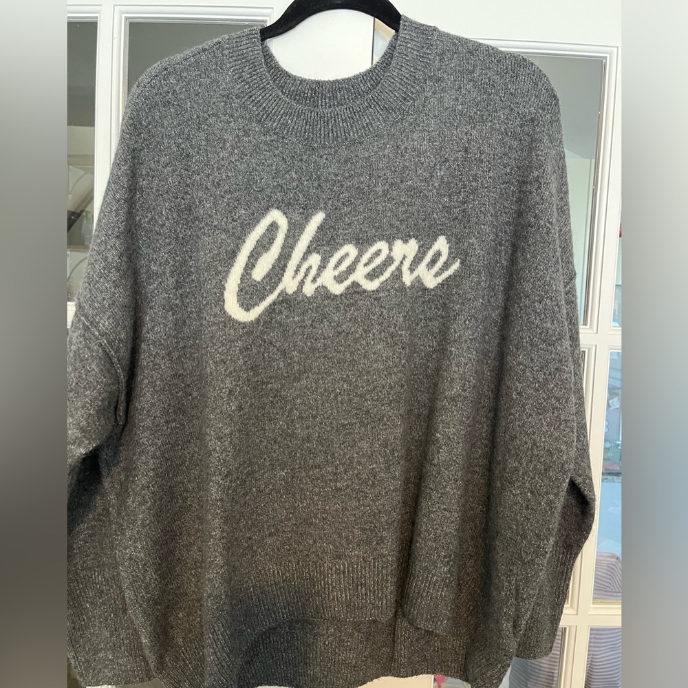 Gray Sweater with 'Cheers' Text
